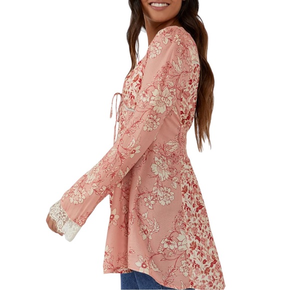 NEW Free People Odette Floral Long Sleeve Bell Sleeve Lace Tunic Multiple Sizes - Picture 9 of 11